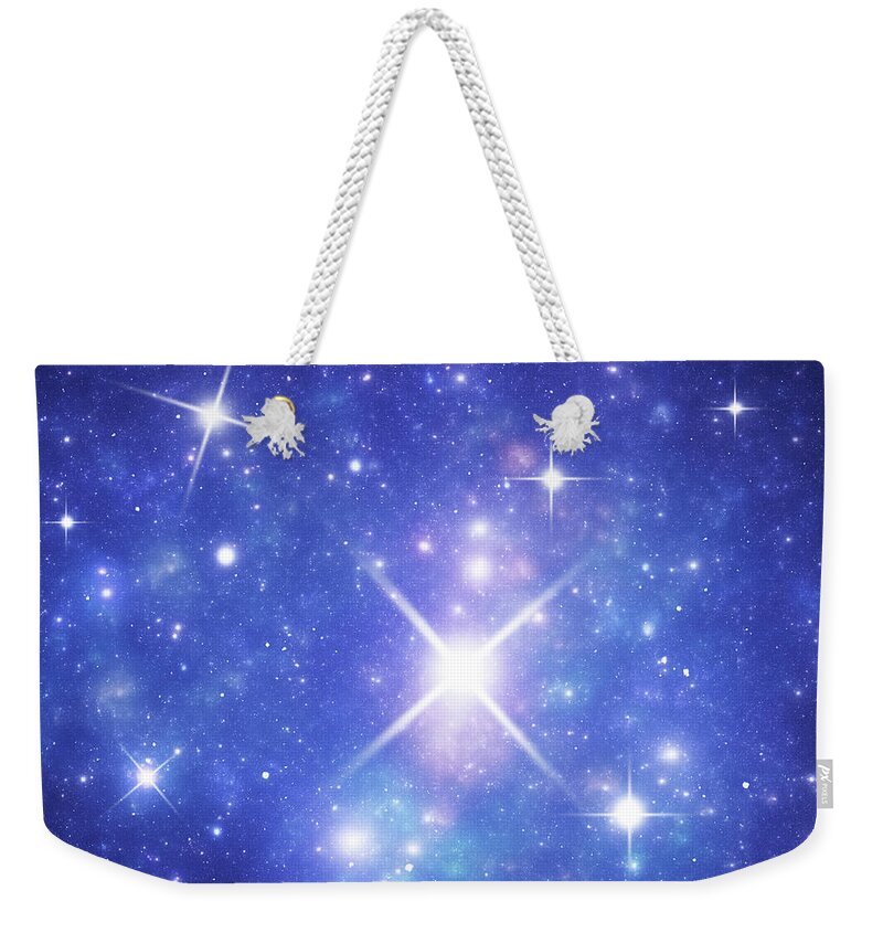 Constellation Weekender Tote Bag featuring the photograph Blue Space Galaxy With Flares by Sololos