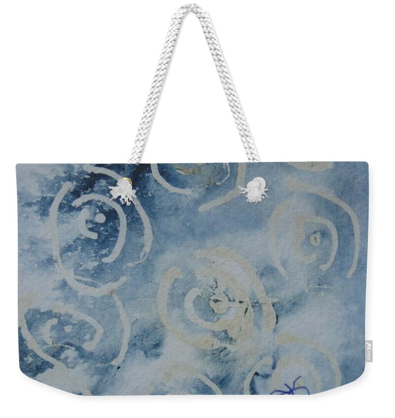 Blue Weekender Tote Bag featuring the drawing Blue Spirals by AJ Brown