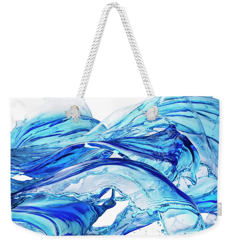 White Background Weekender Tote Bag featuring the photograph Blue Splash Water by Biwa Studio