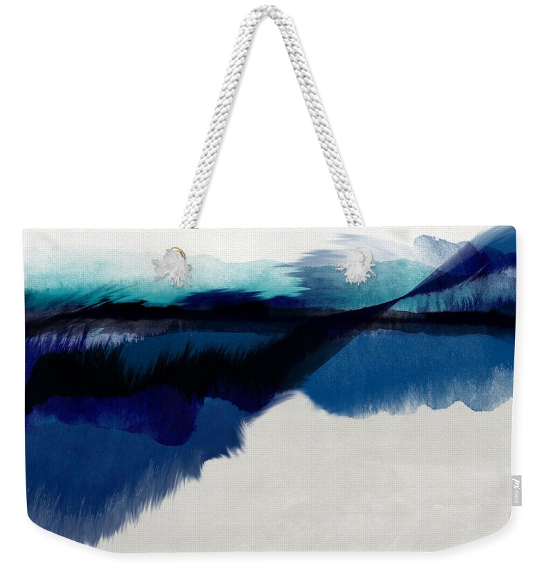 Abstract Weekender Tote Bag featuring the mixed media Blue Vista- Art by Linda Woods by Linda Woods