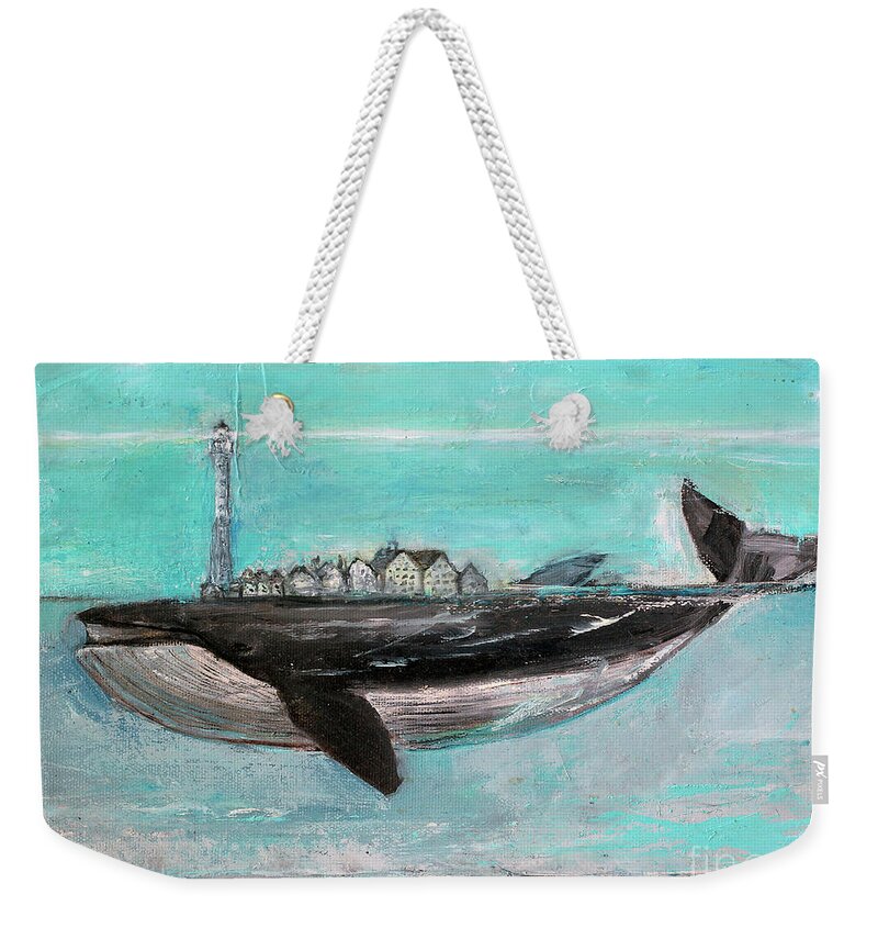Blue. Blue Whale Weekender Tote Bag featuring the painting Blue Whale village by Manami Lingerfelt
