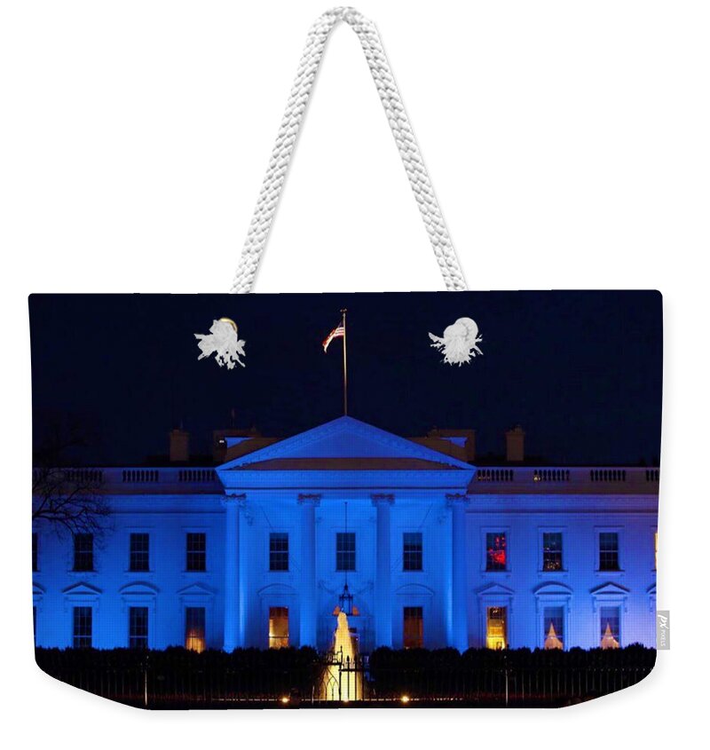 White House Weekender Tote Bag featuring the photograph Blue White House by Chris Montcalmo