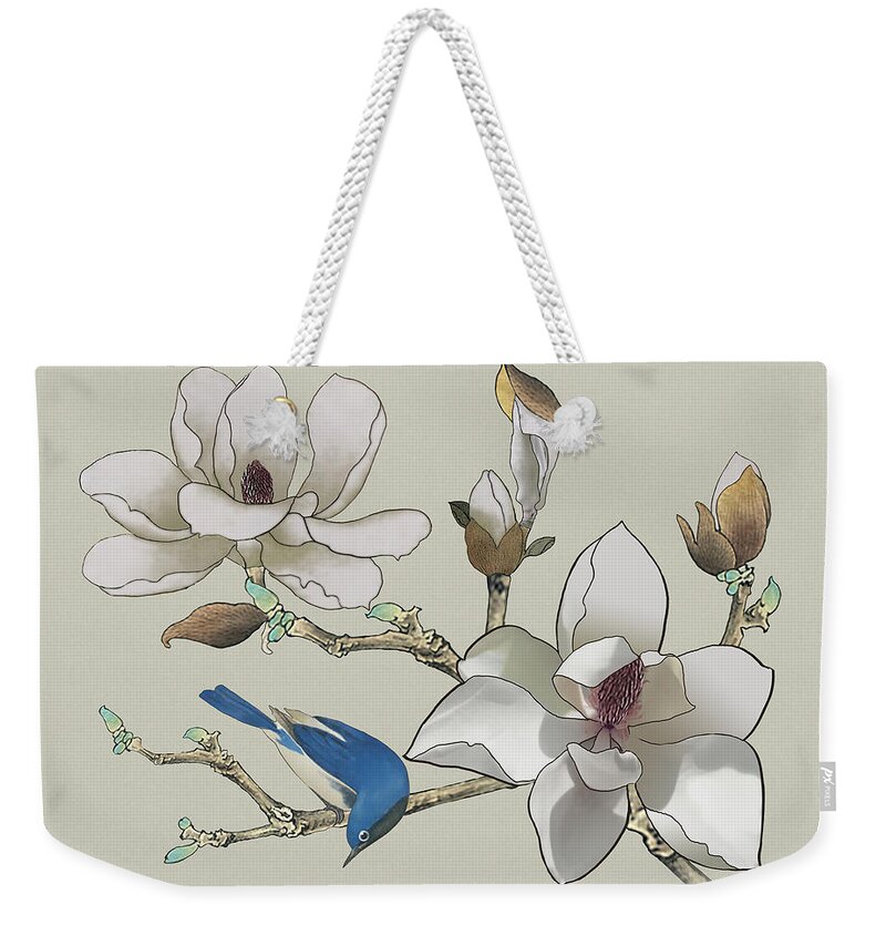 Bluebird Weekender Tote Bag featuring the painting Bluebird and Magnolia by M Spadecaller