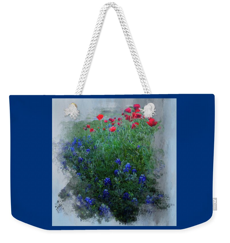 Bluebonnets Weekender Tote Bag featuring the digital art Bluebonnets and Poppies by Jolynn Reed