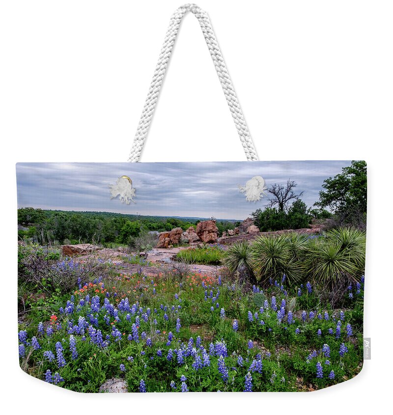 Texas Wildflowers Weekender Tote Bag featuring the photograph Bluebonnets and Yucca by Johnny Boyd