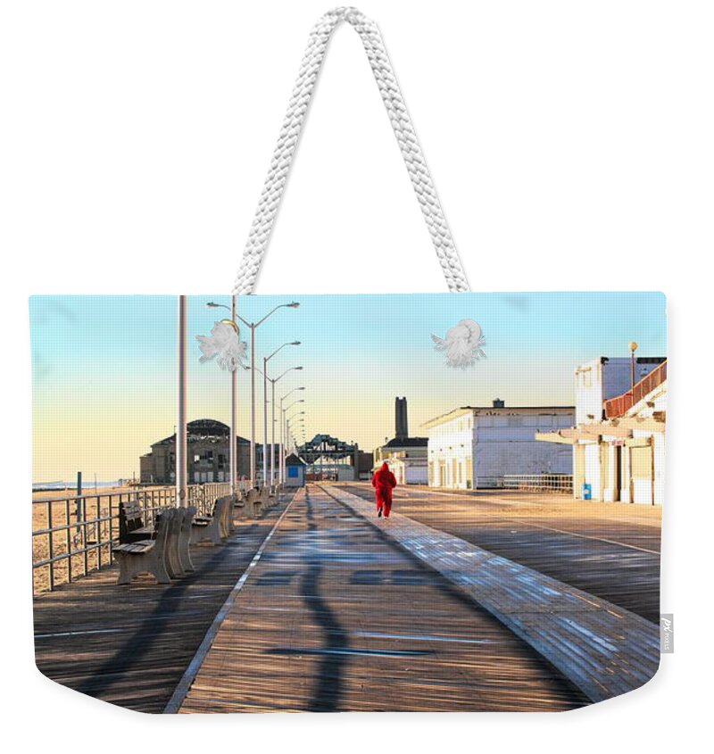 New Jersey Weekender Tote Bag featuring the photograph Boardwalk Asbury Park 2005 by Chuck Kuhn