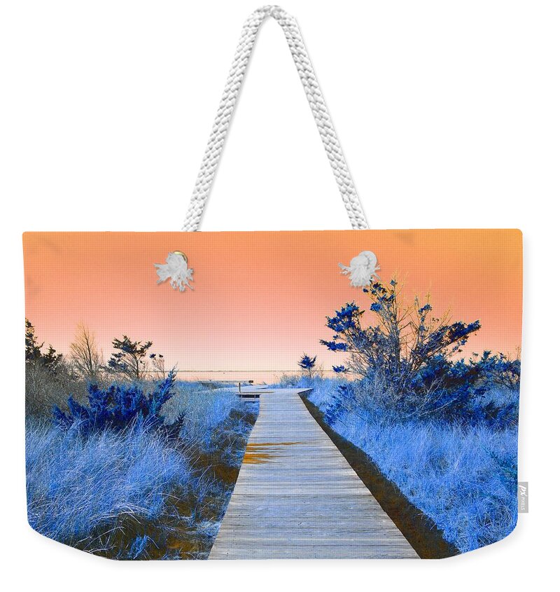 Boardwalk Weekender Tote Bag featuring the mixed media Boardwalk to the Bay by Stacie Siemsen