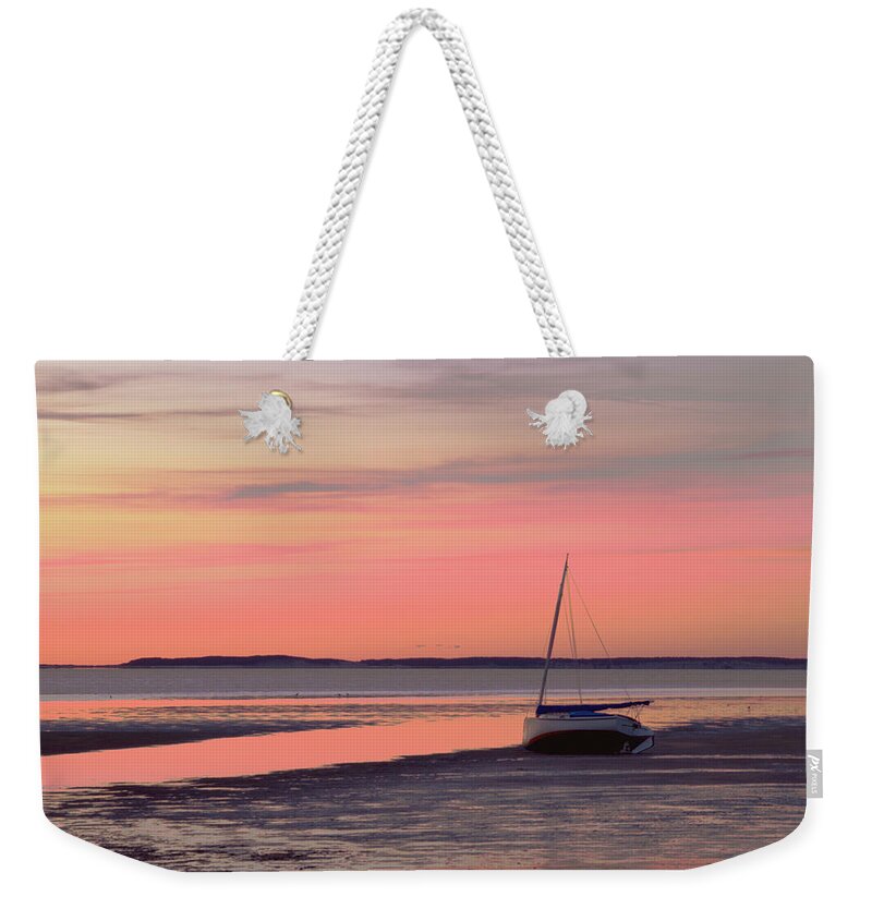 Scenics Weekender Tote Bag featuring the photograph Boat In Cape Cod Bay At Sunrise by Gemma
