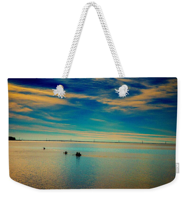 Boaters On The Sound Prints Weekender Tote Bag featuring the photograph Boaters On The Sound by John Harding