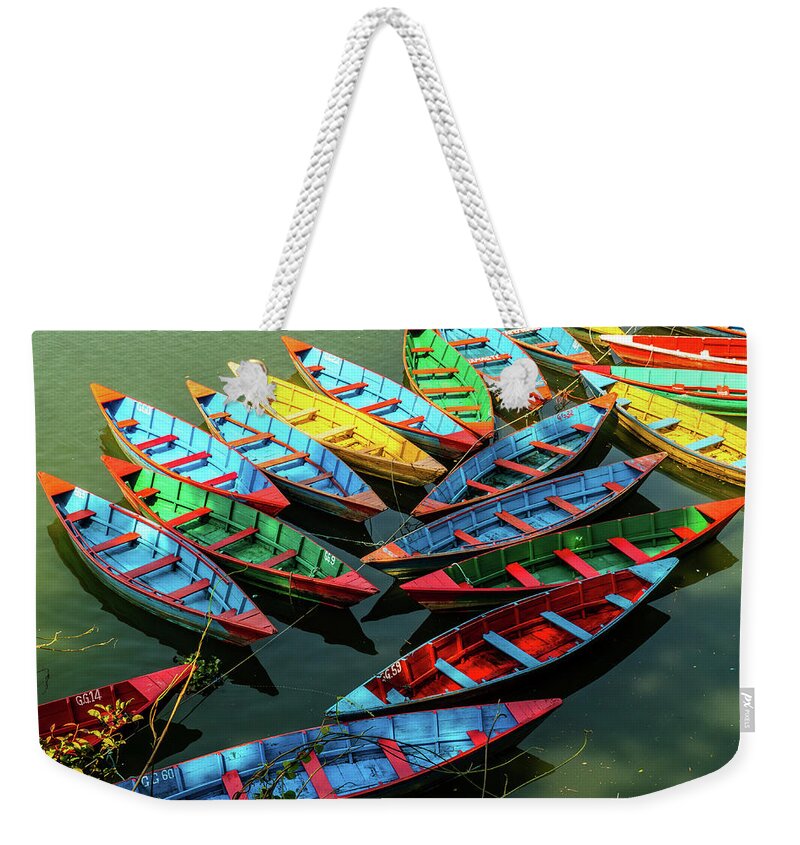 Rowboats Weekender Tote Bag featuring the photograph Boats of Primary Colors by Leslie Struxness