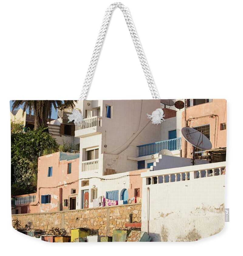 Agadir Weekender Tote Bag featuring the photograph Boats On The Beach, Taghazout, Morocco by Tim E White