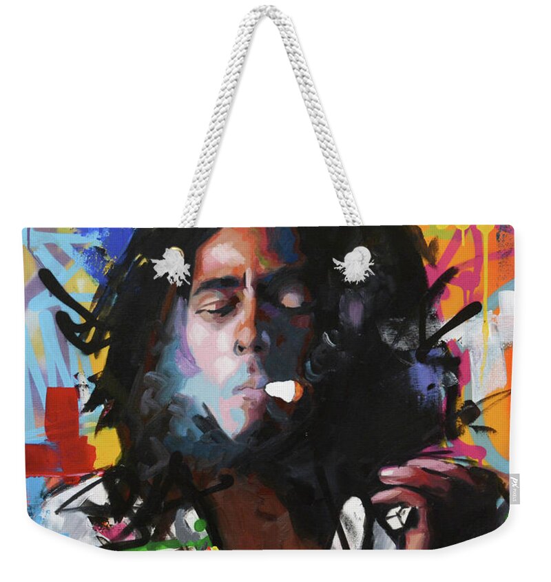 Bob Marley Weekender Tote Bag featuring the painting Bob Marley IV by Richard Day