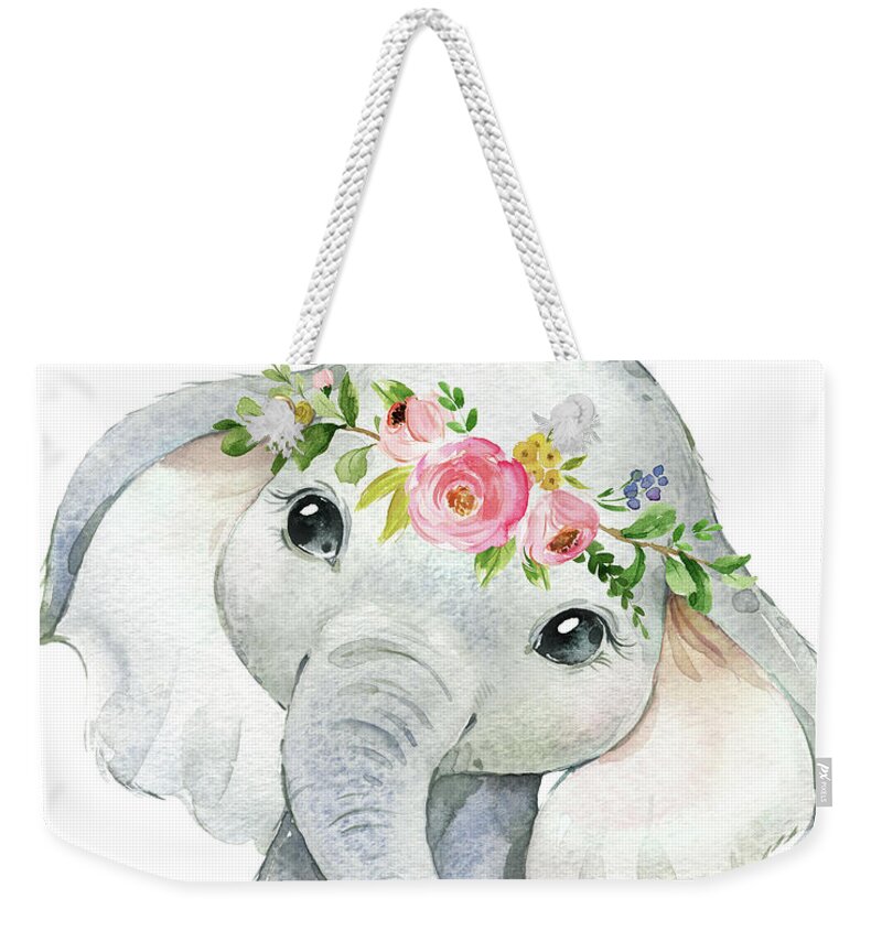 Elephant Weekender Tote Bag featuring the digital art Boho Elephant by Pink Forest Cafe