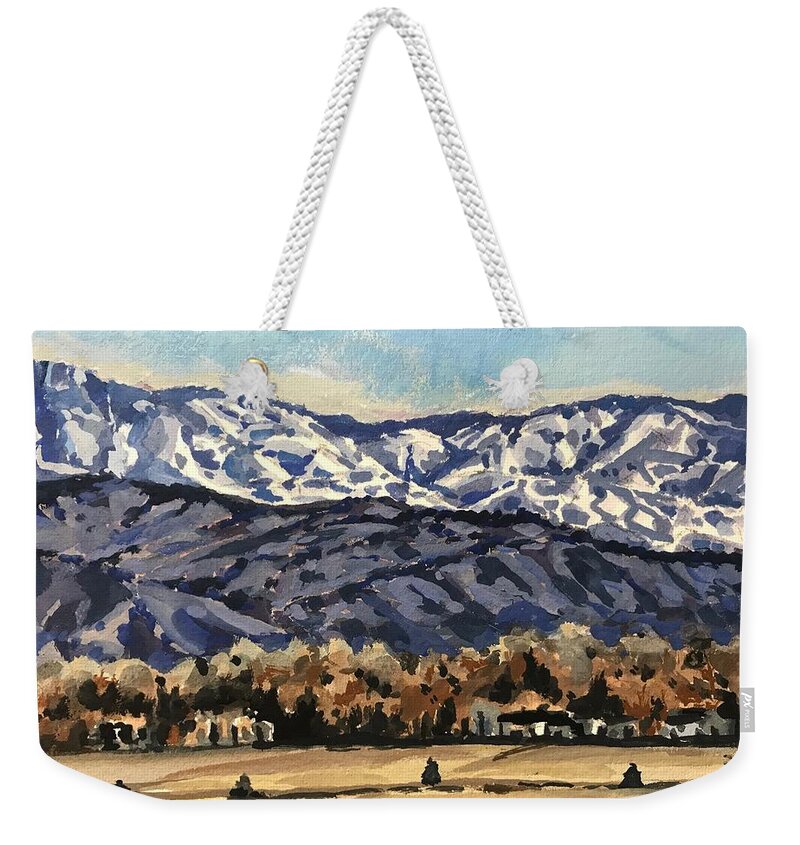 Boise Weekender Tote Bag featuring the painting Boise Foothills by Les Herman