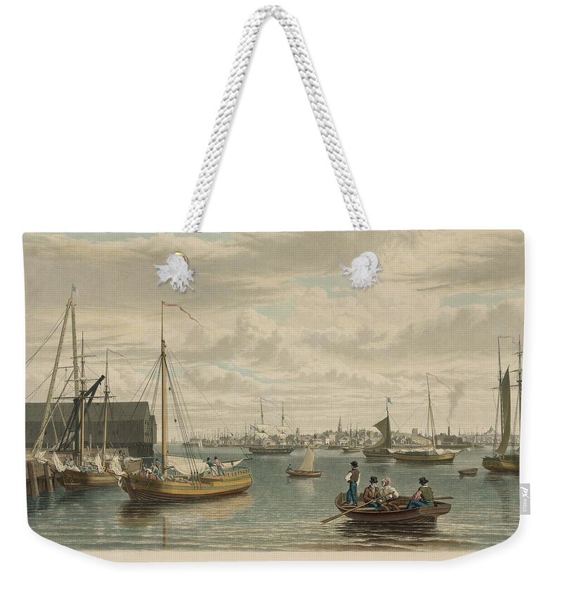 Boston Weekender Tote Bag featuring the painting Boston, from the ship house by W.J. Bennett