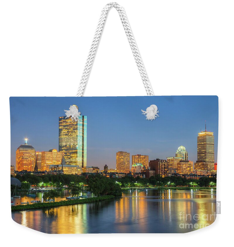 Clarence Holmes Weekender Tote Bag featuring the photograph Boston Night Skyline II by Clarence Holmes