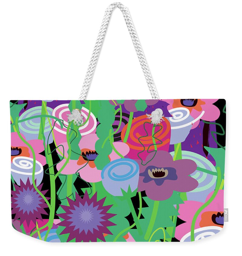 Black Background Weekender Tote Bag featuring the digital art Bouquet Of Flowers by Charles Harker