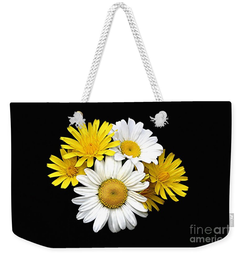 Close Up Weekender Tote Bag featuring the photograph bouquet Ox-eye Daisy and Seaside Dandelion by Robert C Paulson Jr