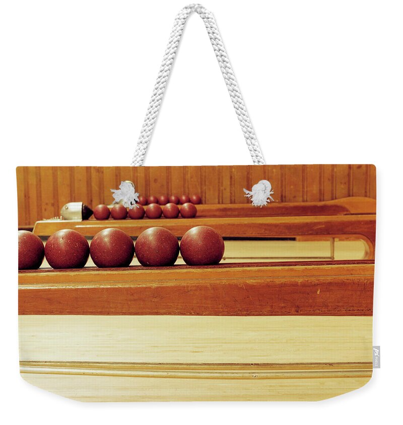 Ball Weekender Tote Bag featuring the photograph Bowling Balls by Mark Leary