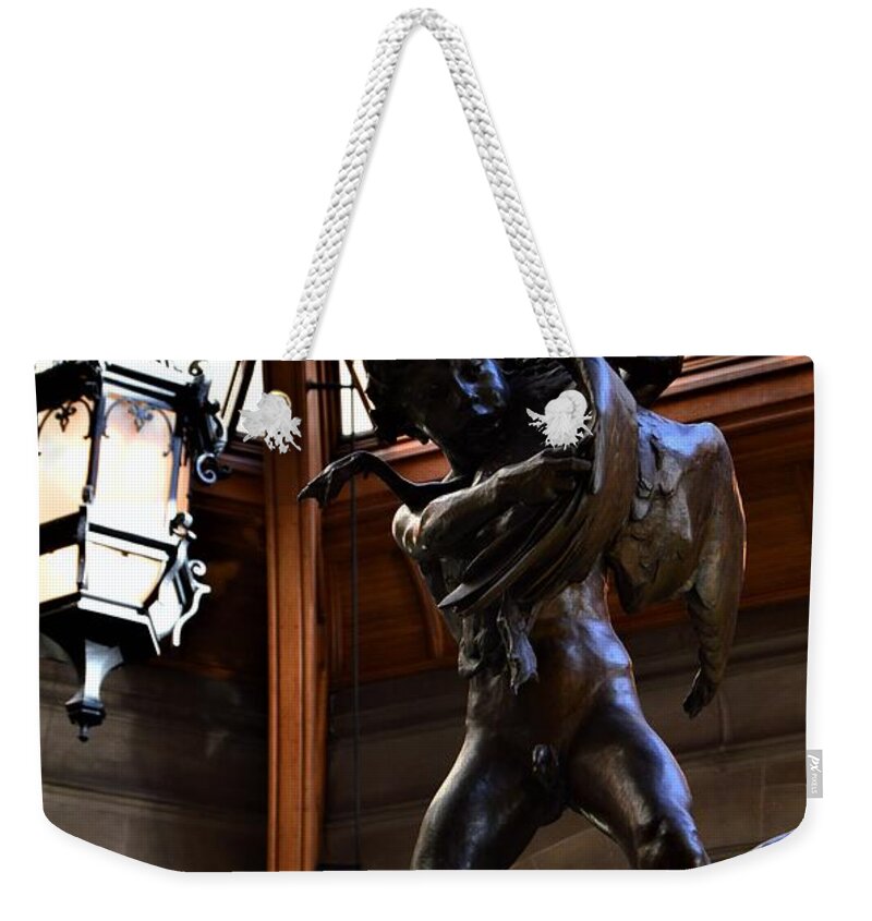 Boy Stealing Geese Weekender Tote Bag featuring the photograph Boy Stealing Geese by Warren Thompson