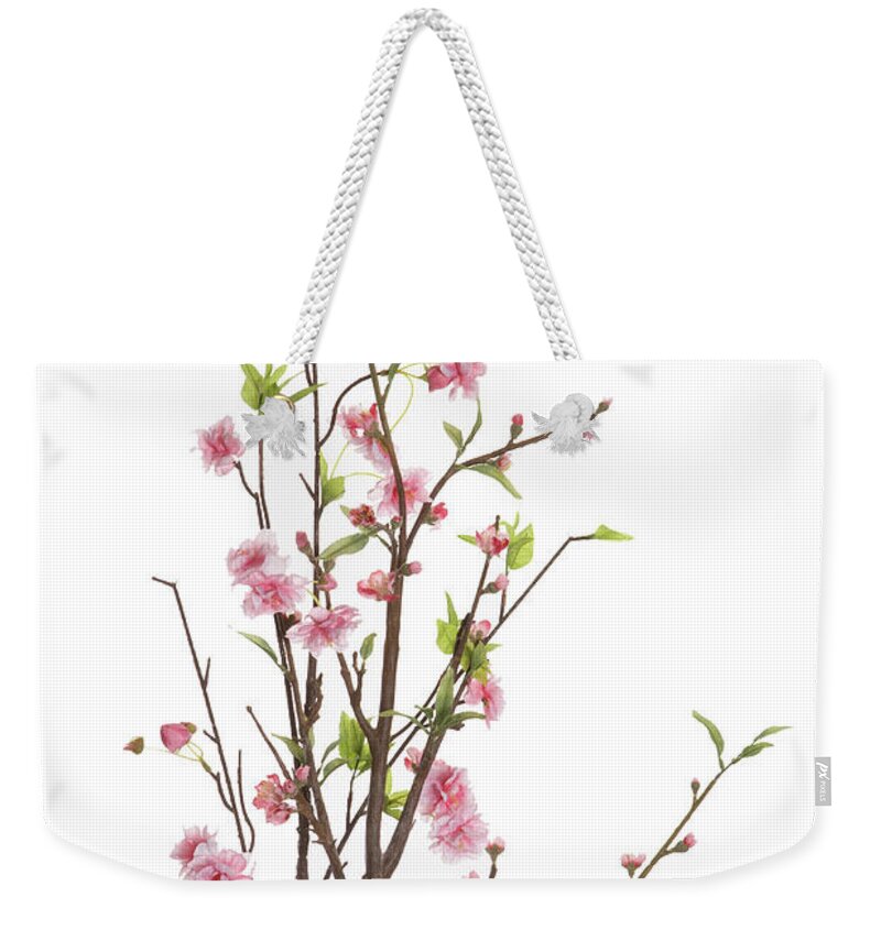 White Background Weekender Tote Bag featuring the photograph Branches With Cherry Blossoms by Thomas Northcut