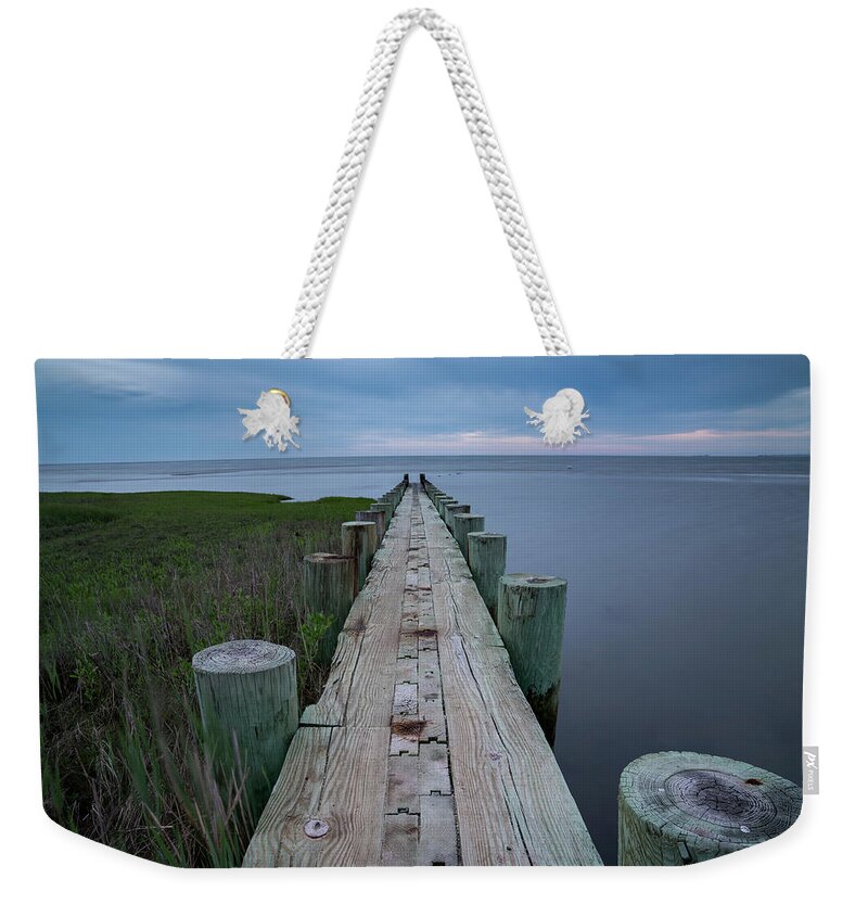 Connecticut Weekender Tote Bag featuring the photograph Breakwater at Harvey Beach in Old Saybrook by Kyle Lee