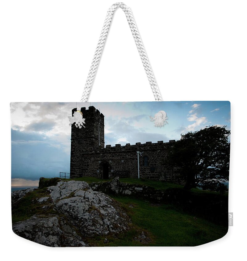 Dartmoor Weekender Tote Bag featuring the photograph Brentor Church at Sunset by Helen Jackson