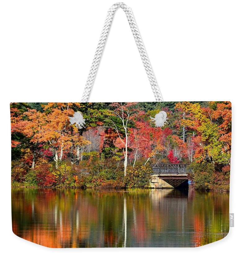 New Hampshire Weekender Tote Bag featuring the photograph Bridge at Lake Chocorua by Steve Brown