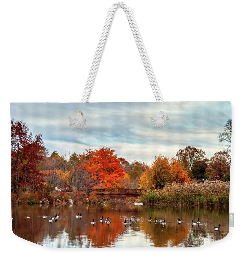 American Kiwi Photo Weekender Tote Bag featuring the photograph Bridge over the Pond by Mark Dodd