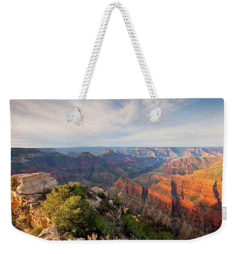 Arizona Weekender Tote Bag featuring the photograph Bright Angel Canyon at Sunrise by Jeff Goulden