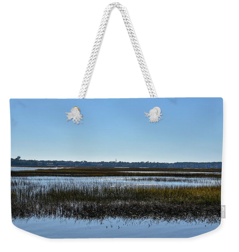 Sun Weekender Tote Bag featuring the photograph Broad Creek Reflections by Dennis Schmidt