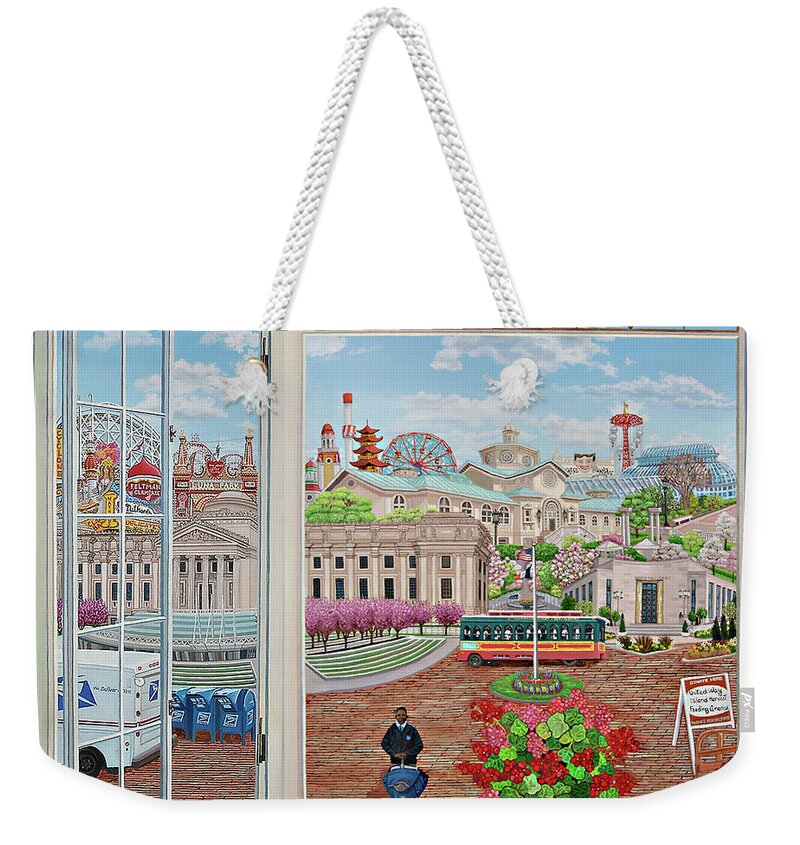  Weekender Tote Bag featuring the painting Brooklyn Picture Window Pillow Mural #1 by Bonnie Siracusa