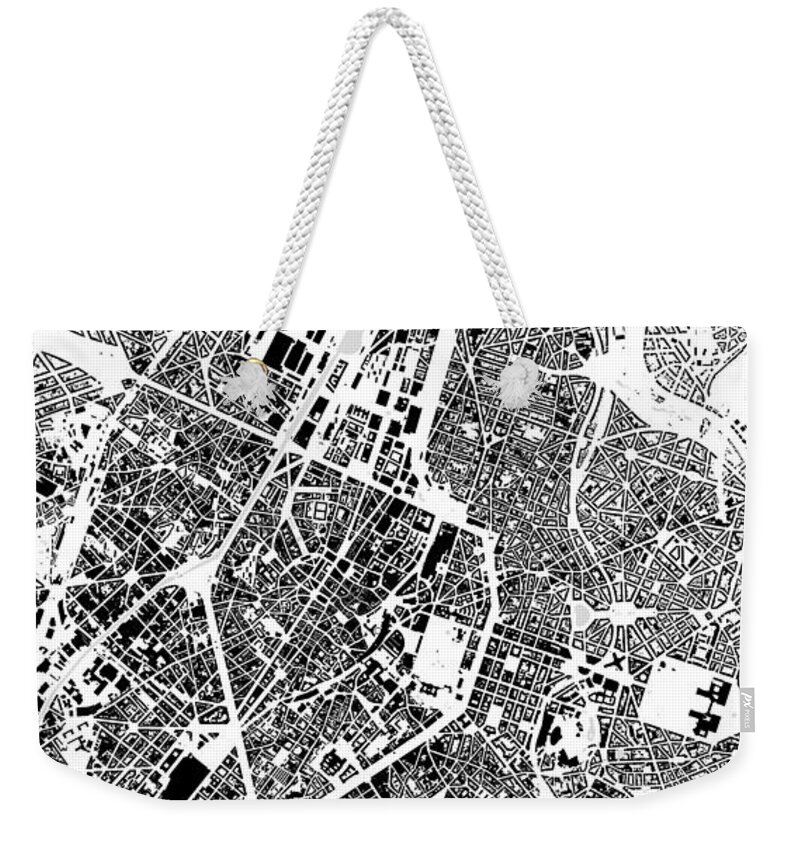 City Weekender Tote Bag featuring the digital art Brussels building map by Christian Pauschert