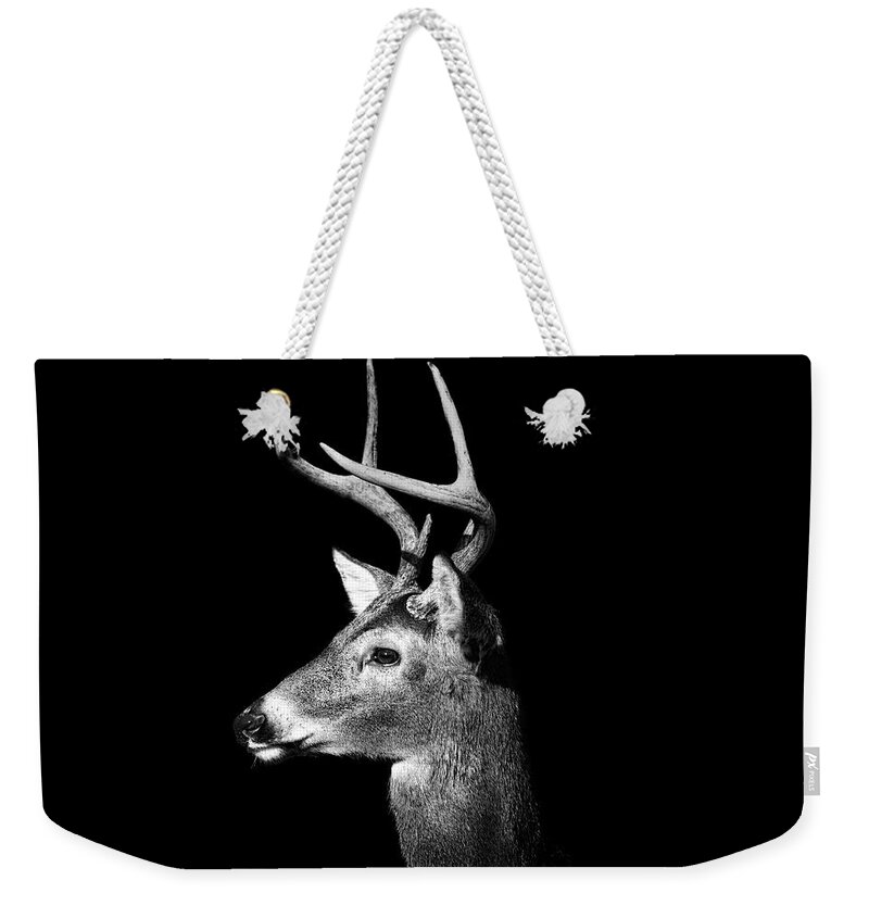 Animal Themes Weekender Tote Bag featuring the photograph Buck In Black And White by Malcolm Macgregor