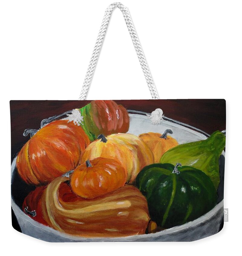  Weekender Tote Bag featuring the painting Bucket O'Gourds by C E Dill