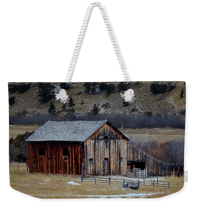 Montana Ranch Building Weekender Tote Bag featuring the mixed media Building On Hold by Kae Cheatham