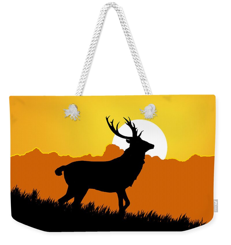 Red Stag Weekender Tote Bag featuring the digital art Red Stag Sunset by Chris Brannen