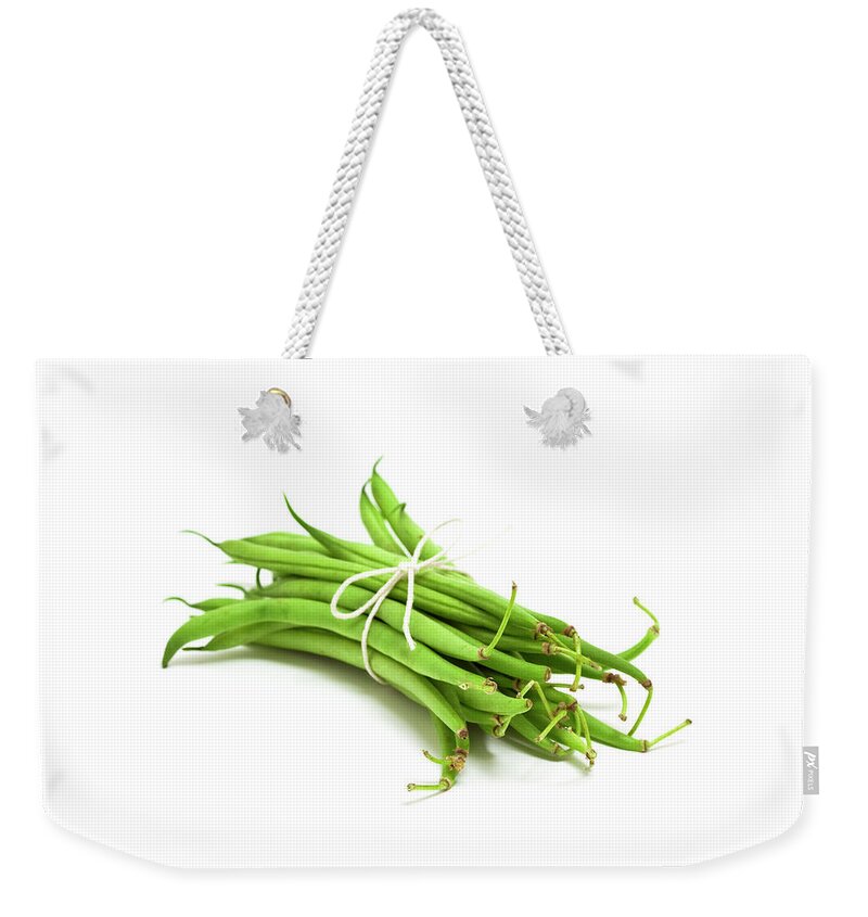 White Background Weekender Tote Bag featuring the photograph Bunch Of Green Beans by Ursula Alter