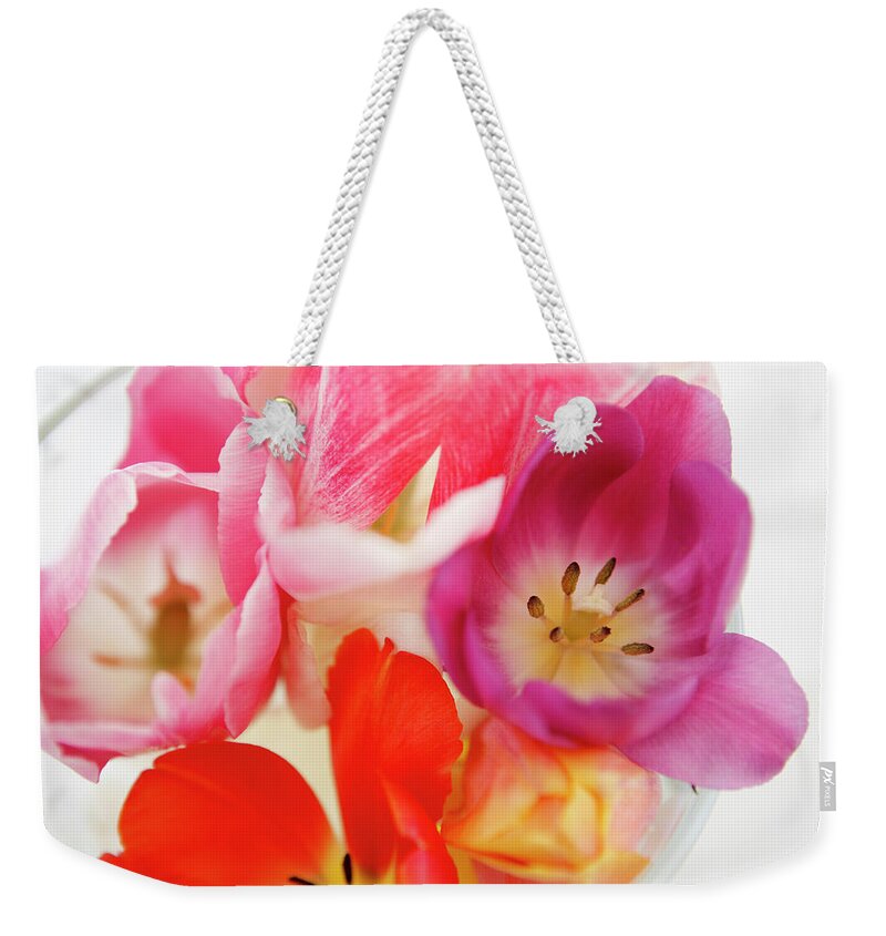 White Background Weekender Tote Bag featuring the photograph Bunch Of Tulips by Stefanie Grewel