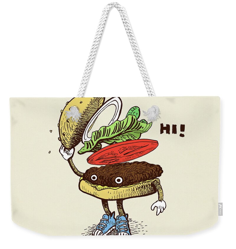 Burger Weekender Tote Bag featuring the drawing Burger Greeting by Eric Fan