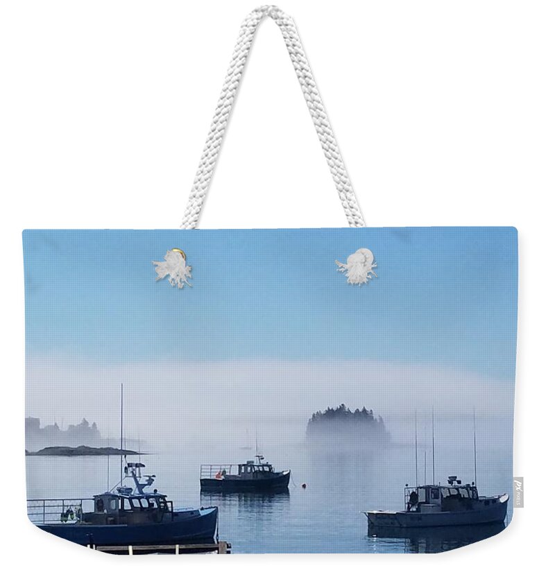 Ocean Weekender Tote Bag featuring the digital art Burnt Coat Harbor Dawn by Juliett Fox