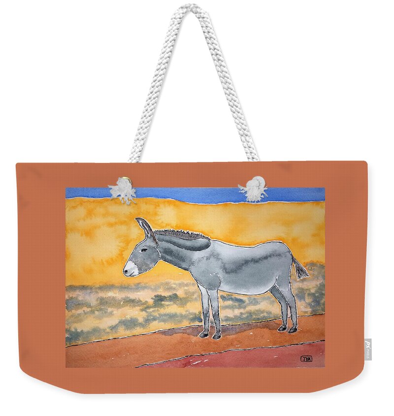 Watercolor Weekender Tote Bag featuring the painting Burro Lore by John Klobucher