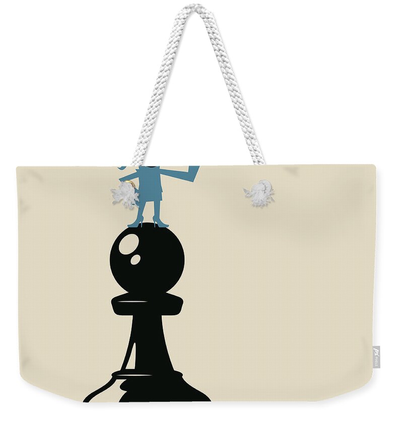 Working Weekender Tote Bag featuring the digital art Businesswoman Standing On A Pawn Chess by Alashi