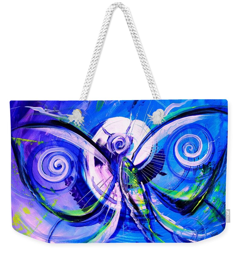 Butterfly Weekender Tote Bag featuring the painting Butterfly Blue Violet by J Vincent Scarpace
