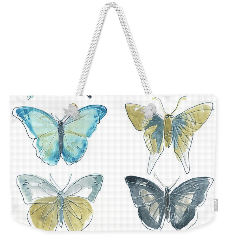 Animals & Nature+butterflies & Bees Weekender Tote Bag featuring the painting Butterfly Blues II by June Erica Vess
