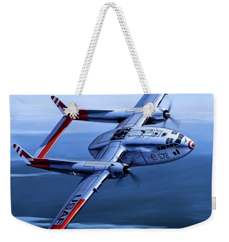 Military Aircraft Weekender Tote Bag featuring the painting Fairchild C-119C Flying Boxcar by Jack Fellows