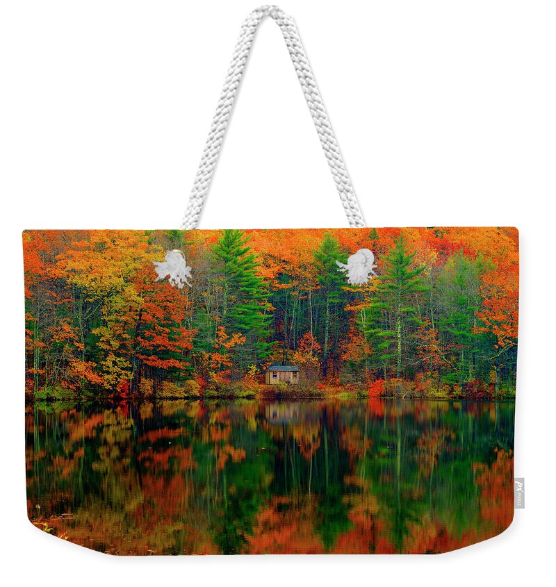 Fall Weekender Tote Bag featuring the photograph Cabin in the Woods by Jeff Cooper