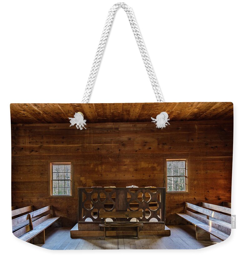 Smoky Weekender Tote Bag featuring the photograph Cades Cove Primitive Baptist by Douglas Wielfaert
