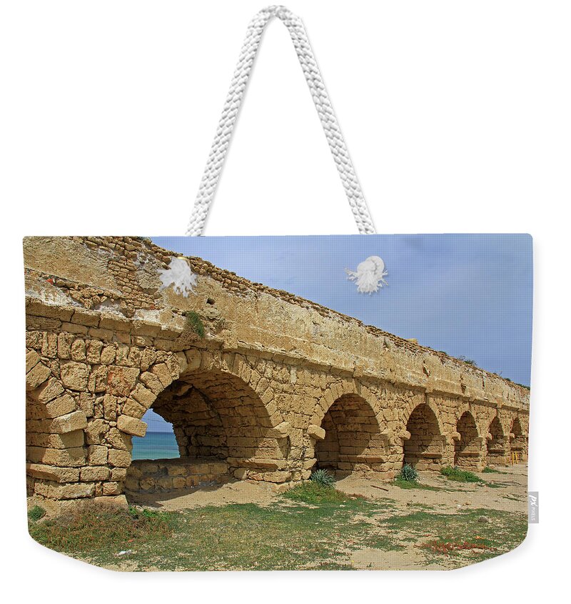 Caesarea Weekender Tote Bag featuring the photograph Caesarea Aqueduct - Caesarea, Israel by Richard Krebs