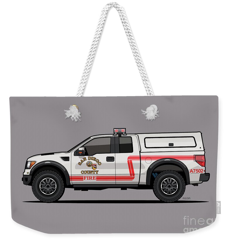 Car Weekender Tote Bag featuring the digital art Cal Fire/ San Diego County Fire F0rd Rpt0r 4x4 Fire Truck by Tom Mayer II Monkey Crisis On Mars